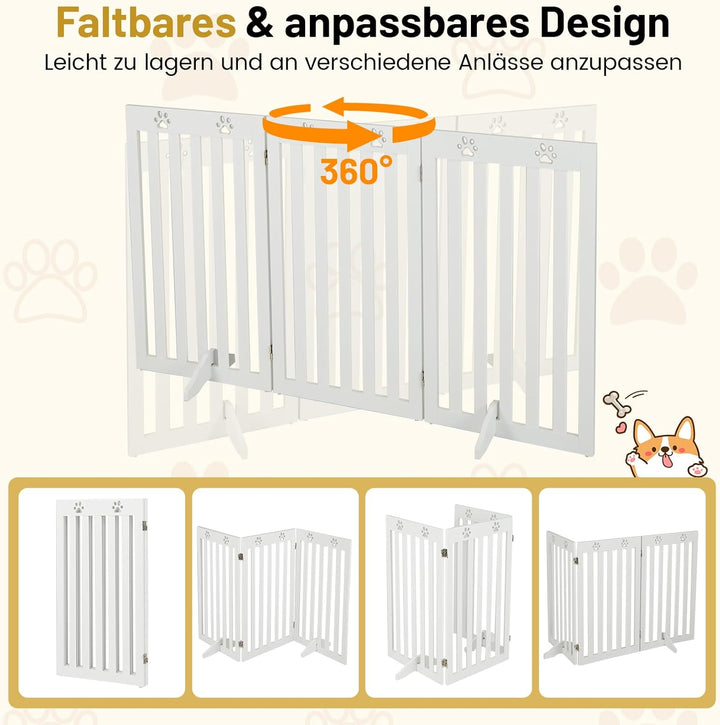 COSTWAY Absperrgitter Hunde 89cm Hoch, Schutzgitter Holz, Kindergitter klappbar, Treppengitter Hunde