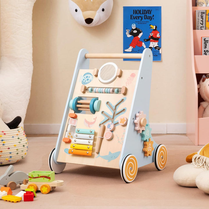 COSTWAY Lauflernwagen Holz, Baby Lauflernhilfe zum Schieben und Ziehen, Montessori Laufspielzeug mit