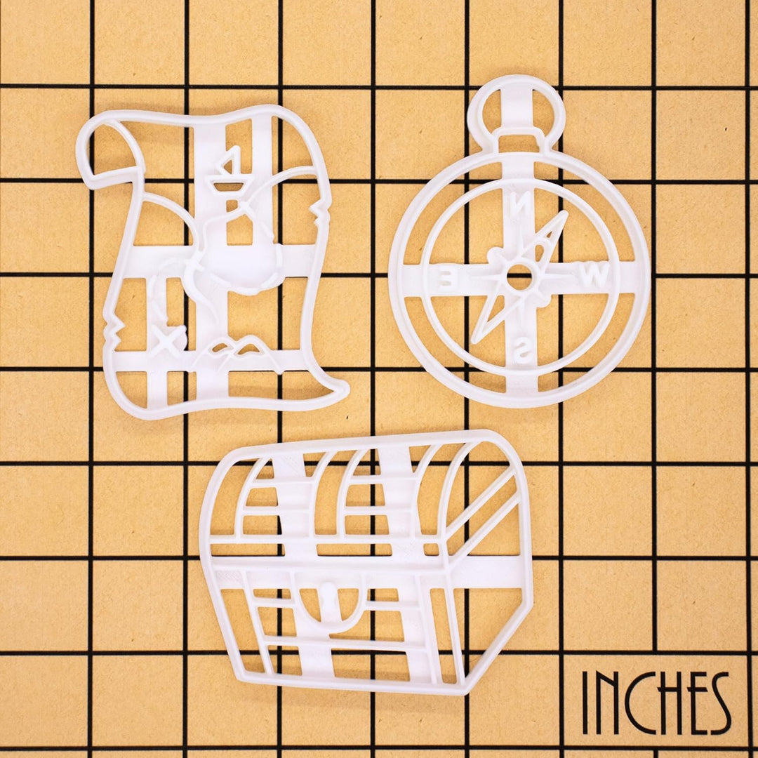 3er Set Schatzsuche Ausstechformen (Formen: Schatzkarte, Schatztruhe und Kompass), 3 Teile, Bakerlog