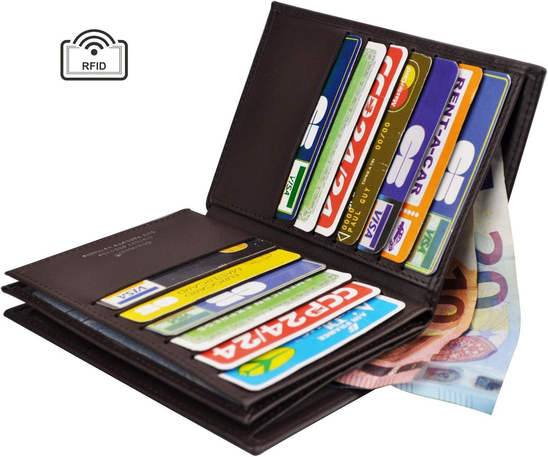 Charmoni - Max – Grosse Geldbörse – Herrengeldbörse – Anti-Hacking-Schutz RFID-Blockierung – 4 Klapp