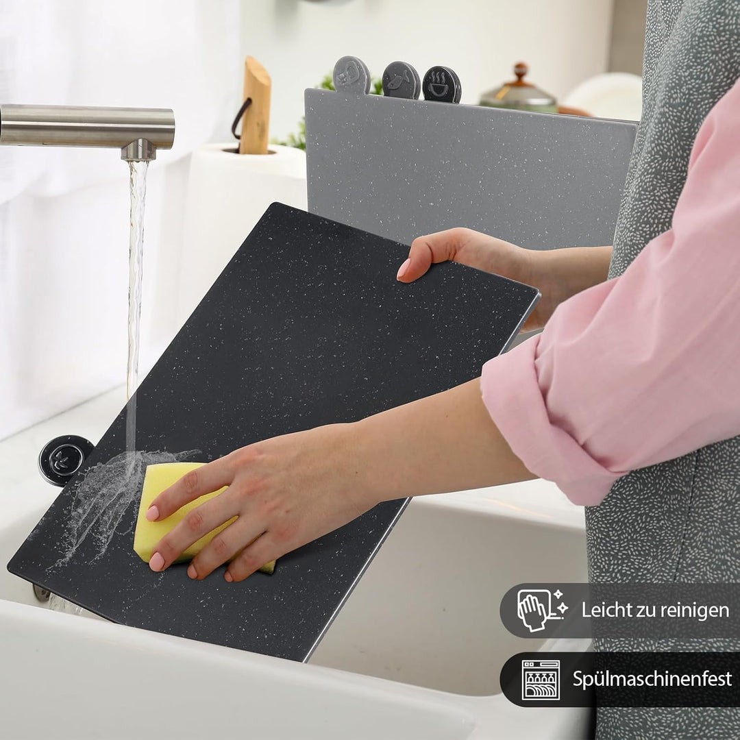 MASTERTOP Schneidebretter Kunststoff Set, 4er Schneidebrett Set mit Ständer, Index Schneidebrett Spü