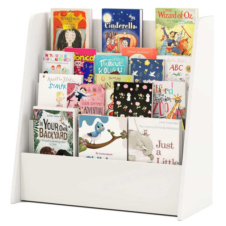 GOPLUS Bücherregal Kinder, Montessori Kinderregal mit 4 Ablagefächern, Kinderbücherregal Büchergeste