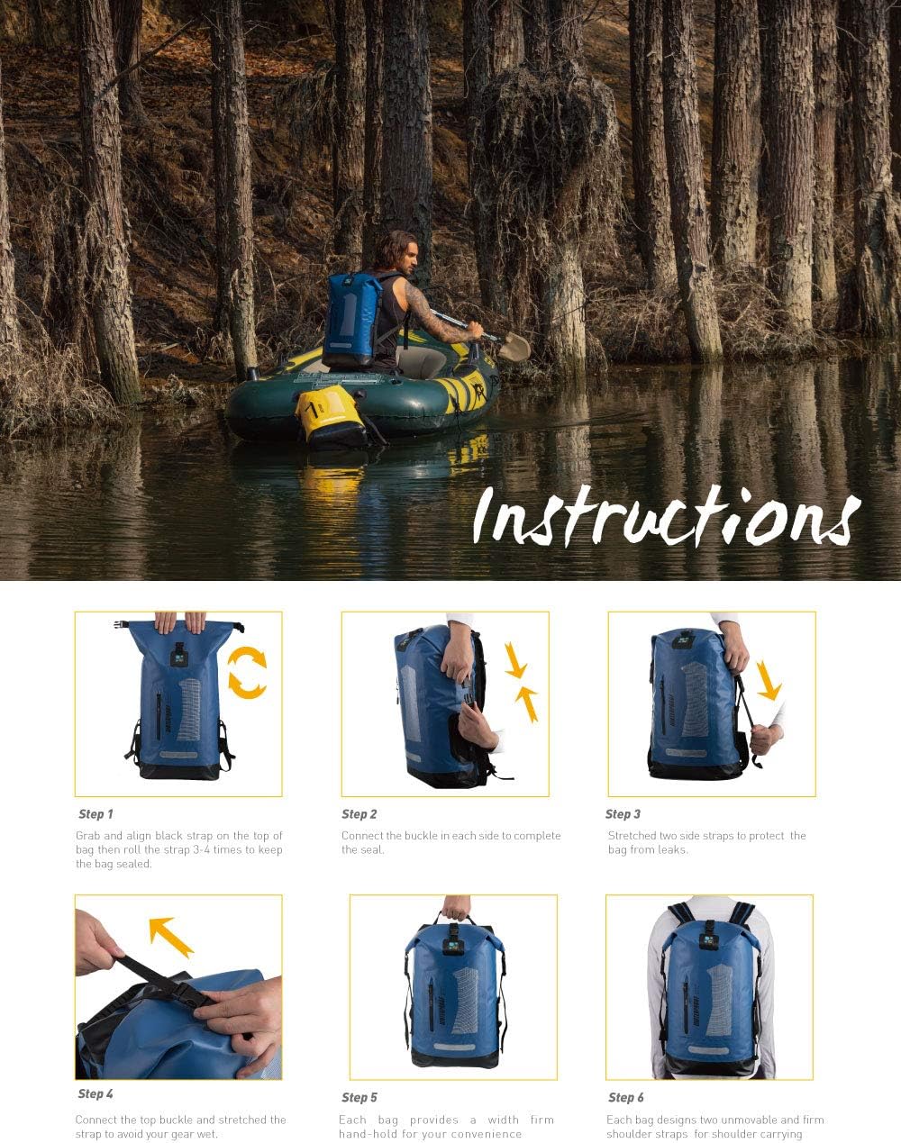 IDRYBAG Wasserdichter Rucksack Dry Bag 20L/30L/40L, schwimmender trockener Rucksack wasserdicht für
