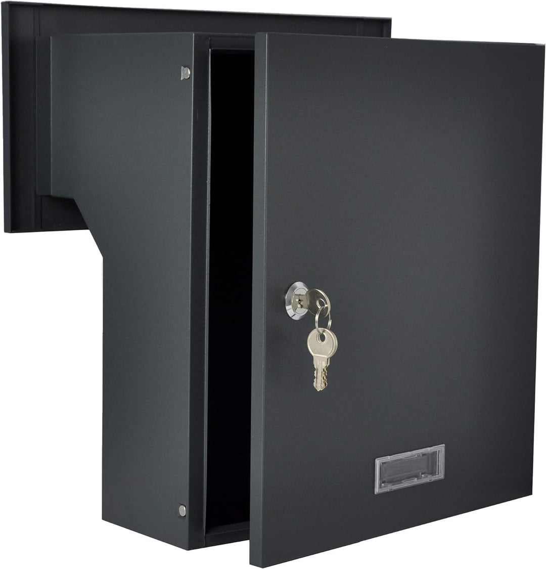 Mauerdurchwurf Briefkasten Anthrazitgrau matt C4 190-260 [mm] 3 Schlüssel Einbaubriefkasten Durchwur