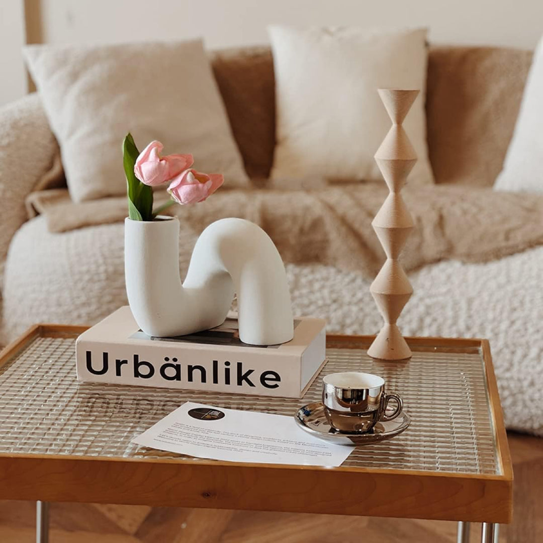PhiDor Weisse gedrehte Keramik-Blumenvase zur Dekoration, Moderne, minimalistische Abstraktionsvasen