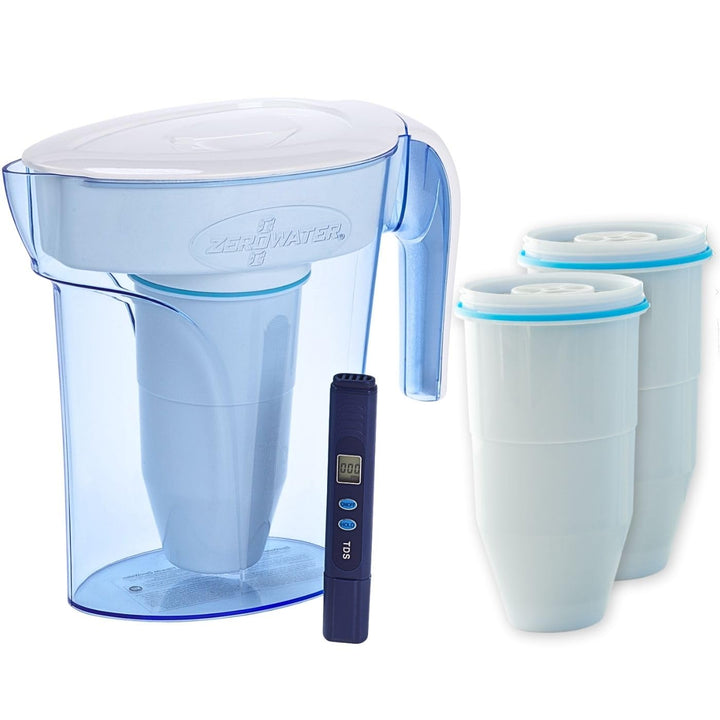 ZeroWater Wasserfilter Kombi-Set, 1,7 L Krug mit 3 Filterkartuschen und Wasserqualitätsmessgerät, BP