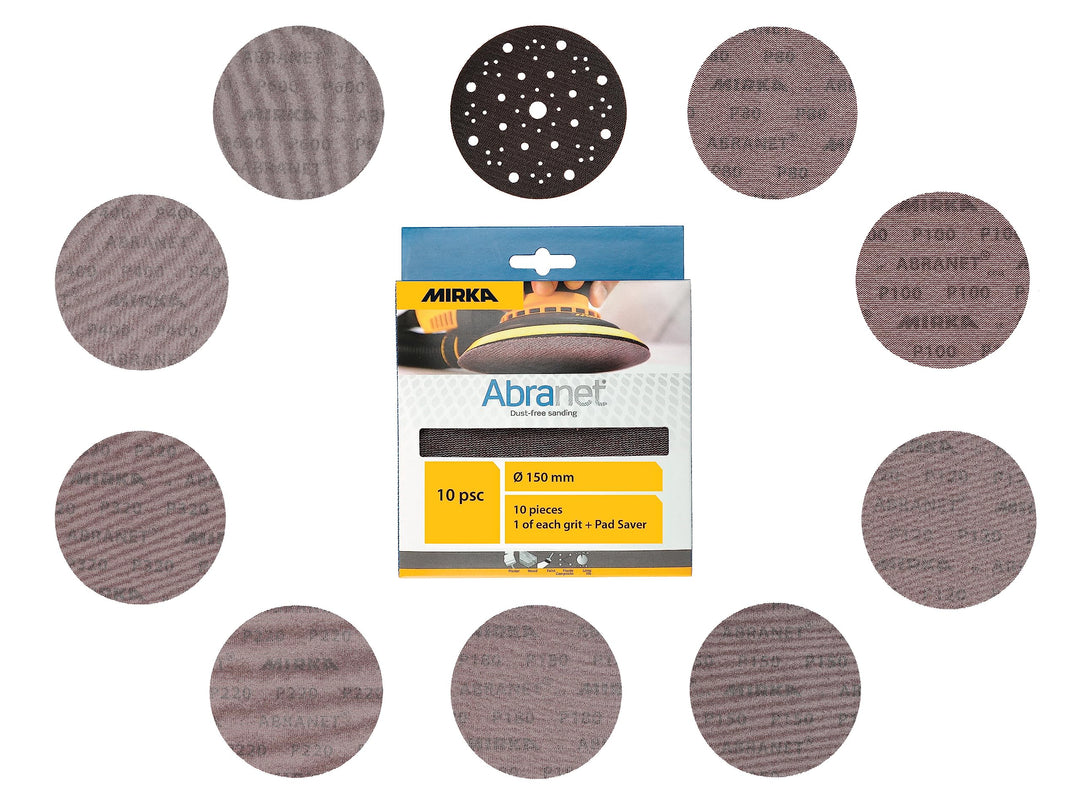 Mirka Abranet Netzschleifscheiben Ø 150mm Klett / Mix-Pack 1 von jeder Körnung 80, 100, 120, 150, 18