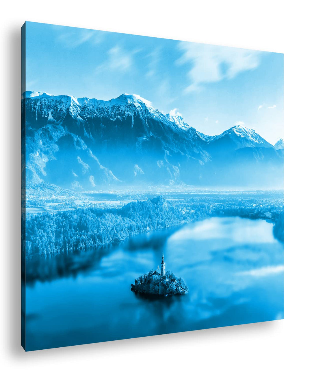 deyoli Bergsee in Slowenien Format: 40x40 Effekt: Monocrome Blau als Leinwand, Motiv fertig gerahmt