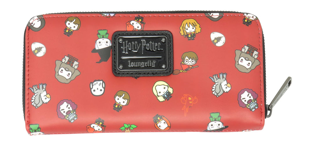 Loungefly Harry Potter Chibi Characters Maroon Allover Print Reissverschluss rund um Geldbörse, rot,
