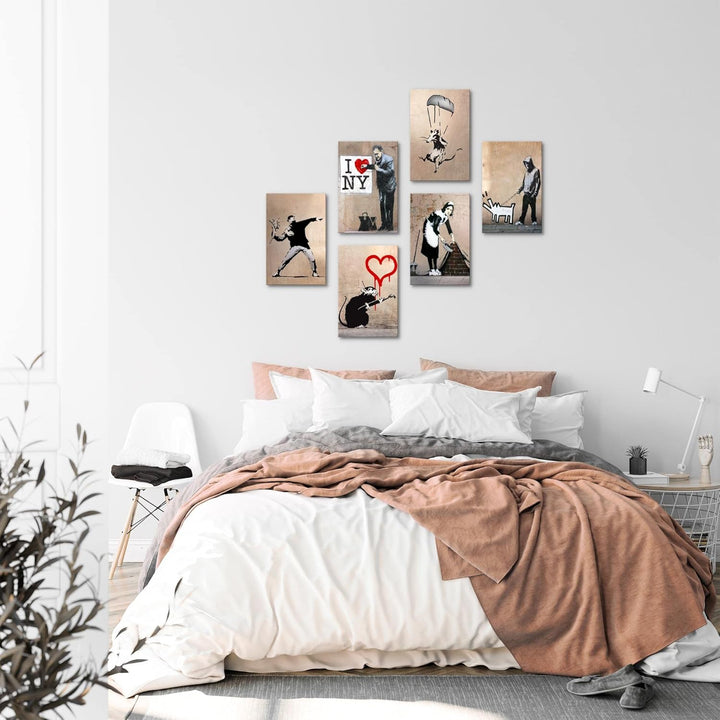 Novart Wandbilder Set Banksy Collage - KOMPLETT AUFHÄNGFERTIG - Made in Germany - Moderne Bilder Woh