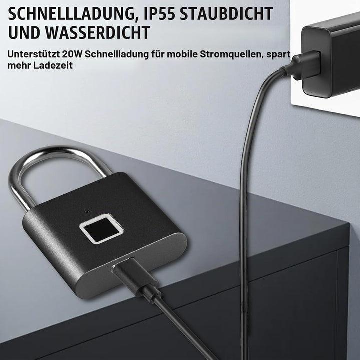 2 Stück Fingerabdruck Schloss, Biometrisch, Vorhängeschloss, Smart Schloss Wasserdicht, USB-Aufladun