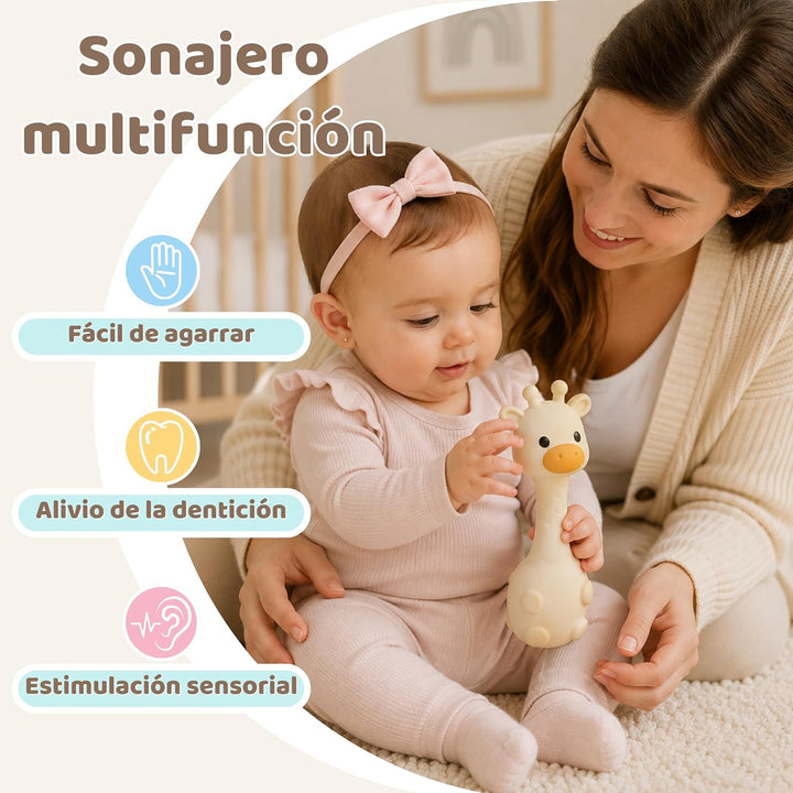 MuyPetit Rassel Giraffe und Beissring für Babys (Giraffe Beige), Giraffe Beige