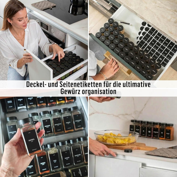 Deco haus® Gewürzgläser eckig luftdicht 24er Set [inkl. Etiketten & Streueinsatz] - Gewürzdosen Set