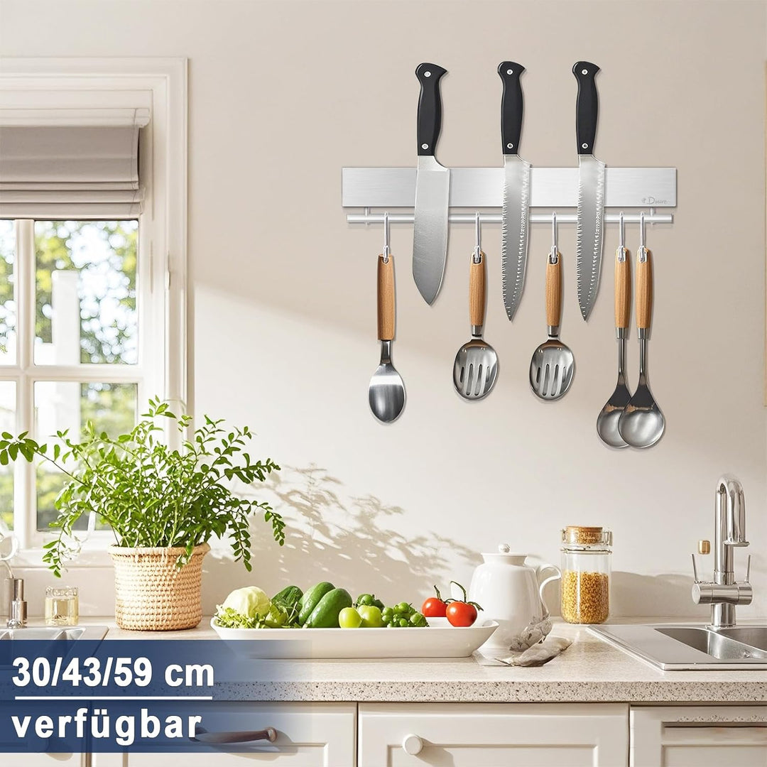 Dmore Magnetleiste Messer mit 5 Haken, 30 cm Messerhalter magnetisch aus Edelstahl, Magnet Messerhal