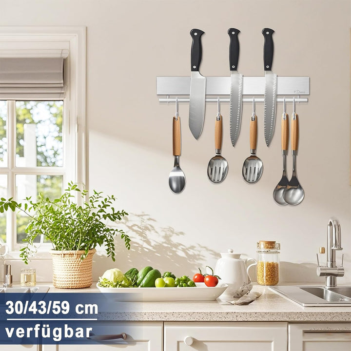 Dmore Magnetleiste Messer mit 5 Haken, 30 cm Messerhalter magnetisch aus Edelstahl, Magnet Messerhal