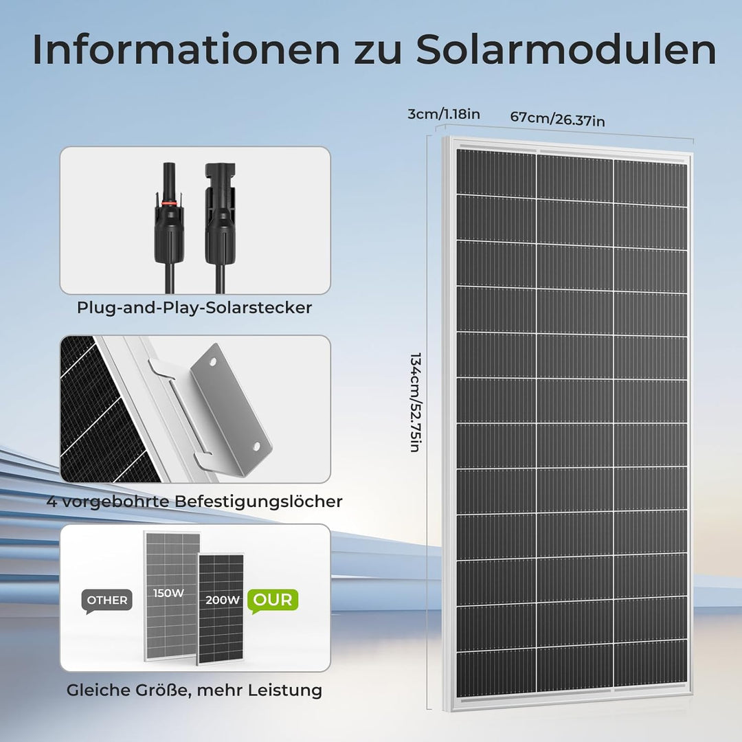 18BB 2 * 200Watt Solarpanel, N-Type 12V 400 W Solarmodul, Hocheffiziente Monokristalline PV Module,