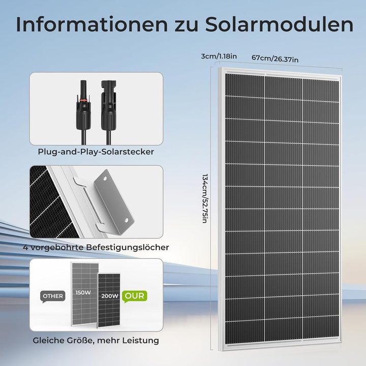 18BB 2 * 200Watt Solarpanel, N-Type 12V 400 W Solarmodul, Hocheffiziente Monokristalline PV Module,
