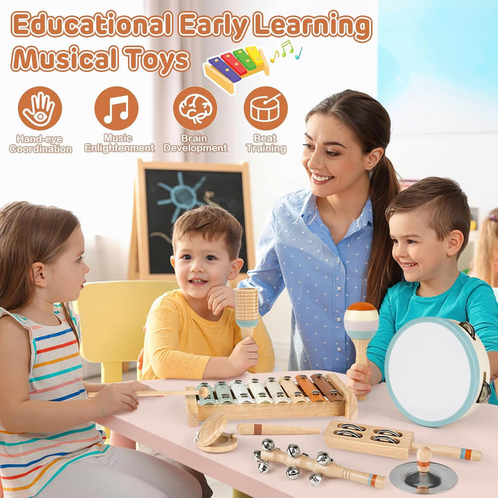 Toddler Musical Instruments, Neutral Colours Montessori Wooden Musical Instruments for Toddlers from