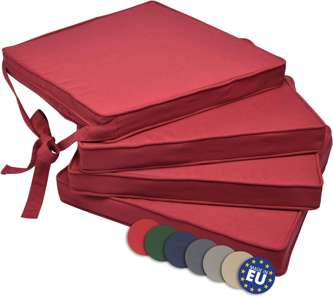 Beautissu Loft SK Stuhlkissen 45x40 cm Rot - 4er Set Stuhlpolster mit Bändern Sitzkissen für Stühle,