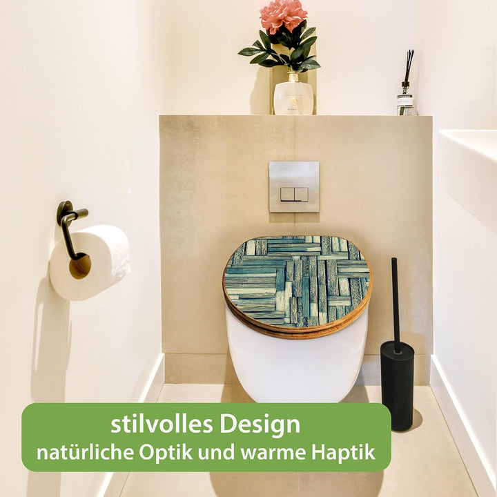 banjado Design WC Sitz Bambus Absenkautomatik 45,8x37,5cm - Toilettendeckel mit Absenkautomatik Holz