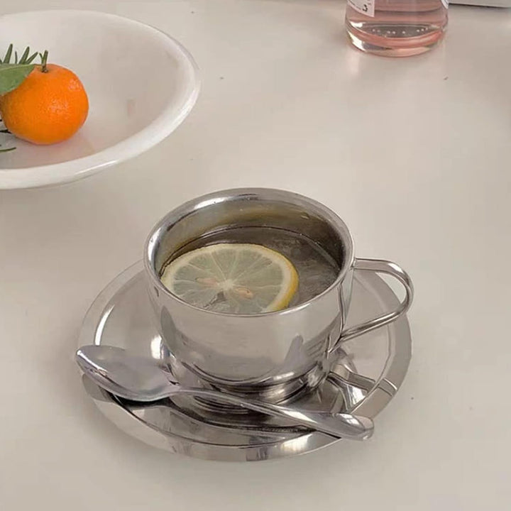 4 Stück Edelstahl Kaffeetassen Set 180ml Doppelwandig Kaffeetassen Metall Espresso Tasse Espressotas