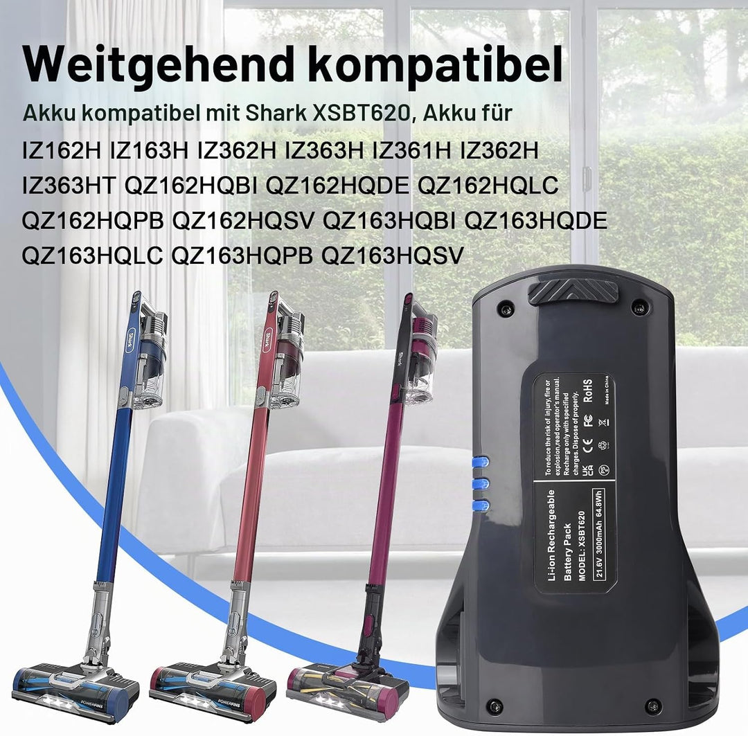 21,6 V 3000 mAh Lithium-Ionen-Ersatzakku kompatibel mit Shark XSBT620, Akku für IZ162H IZ163H IZ362H