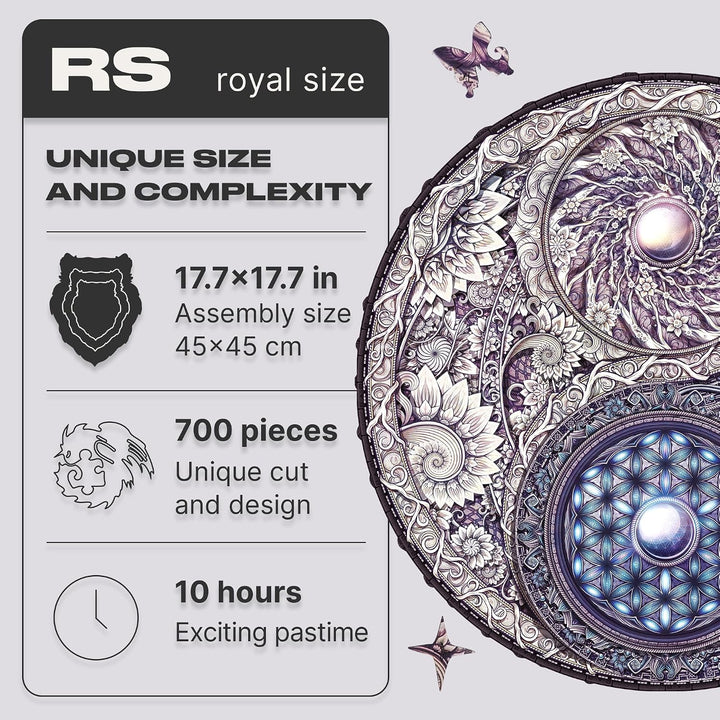 UNIDRAGON Original Holzpuzzle — Mandala Overarching Opposites, 700 Teile, Royal Grösse 17.7x17.7 Zol