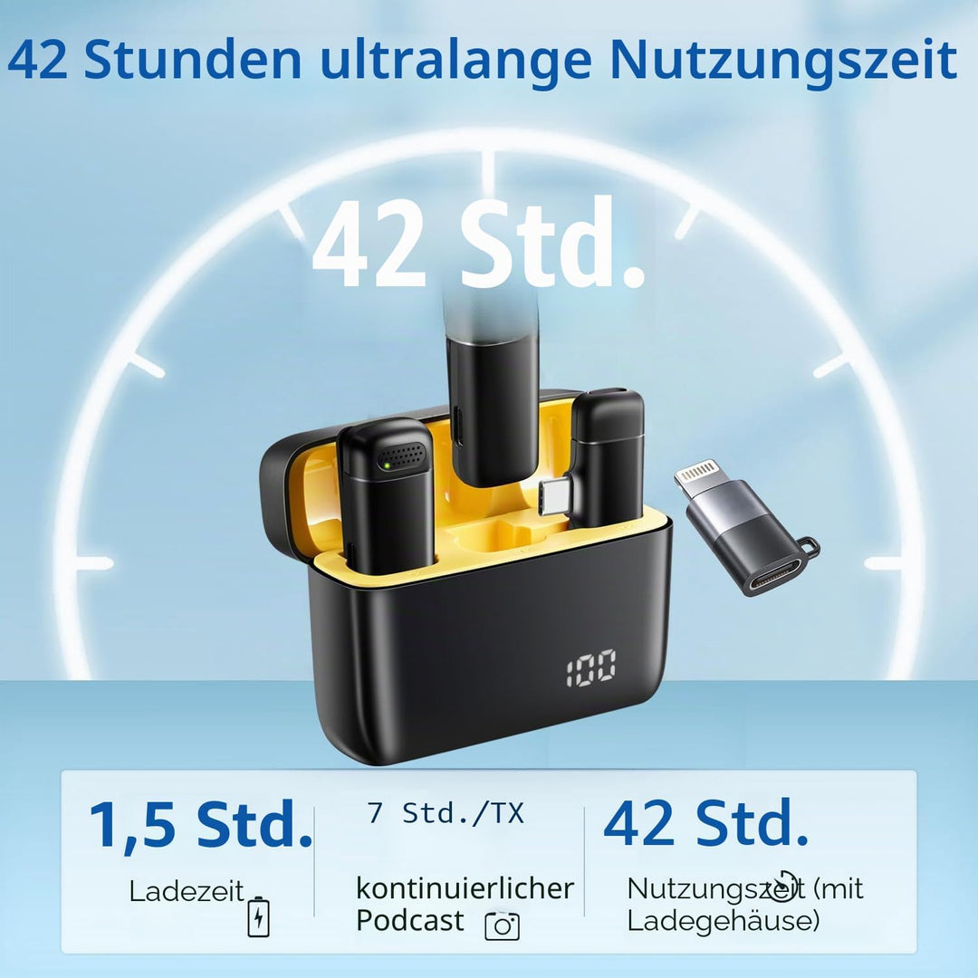 2st. Lavalier Mikrofon Wireless für iPhone iPad Android mit 400mAh Ladekoffer, Plug&Play Handy Mikro