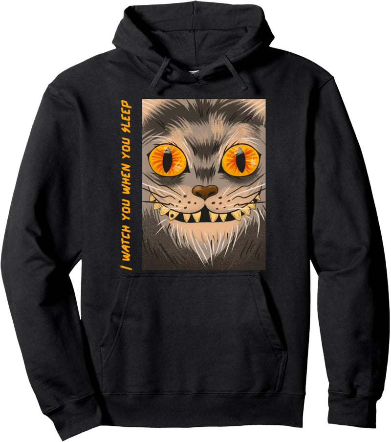 Gross and Creepy Cat Illustration | Watch You When You Sleep Pullover Hoodie