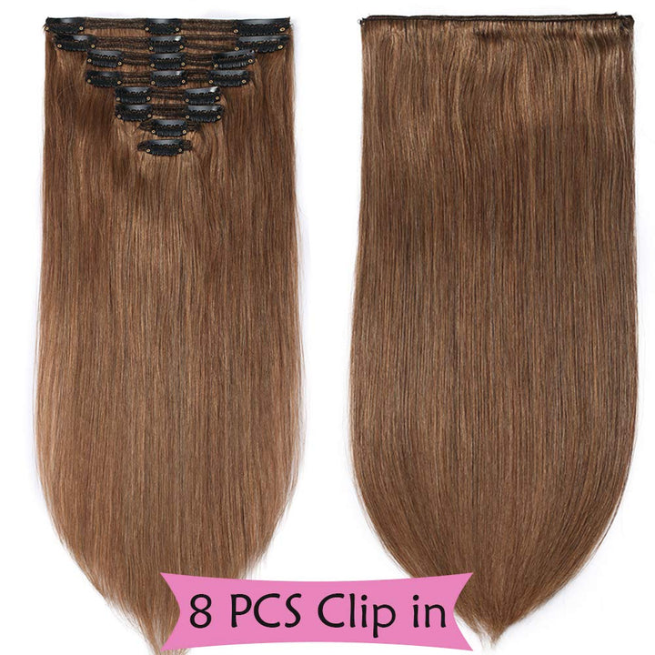 SEGO Clip in Extensions Echthaar Doppelt Tressen Haarverlängerung 8 Teilig 100% Remy Hair für Komple