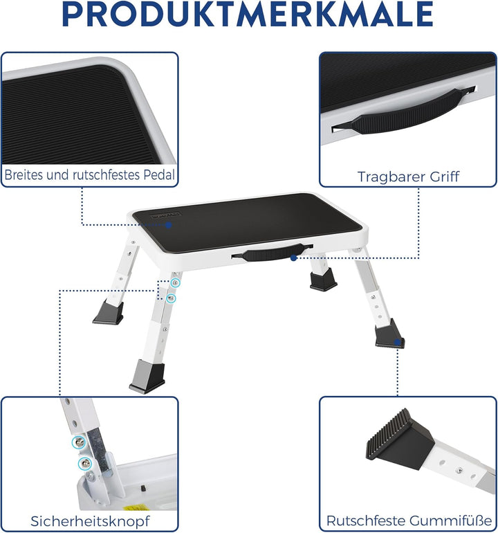 BONTEC Klapptritt, 3-stufig höhenverstellbar, bis 150 kg belastbar, rutschfeste Plattform, faltbar,