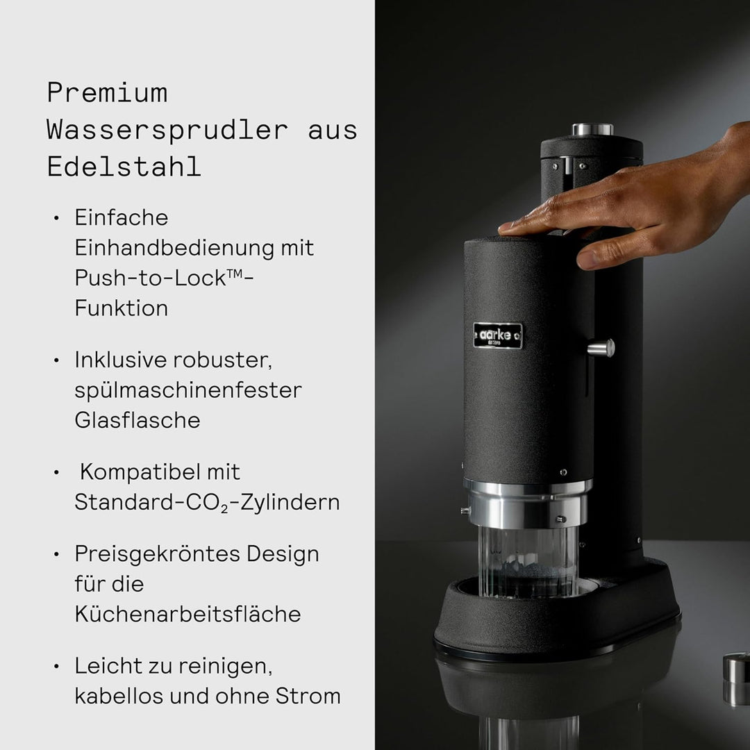 Aarke Carbonator Pro, Wassersprudler mit Glasflasche, Mattschwarz Finish, Mattschwarz