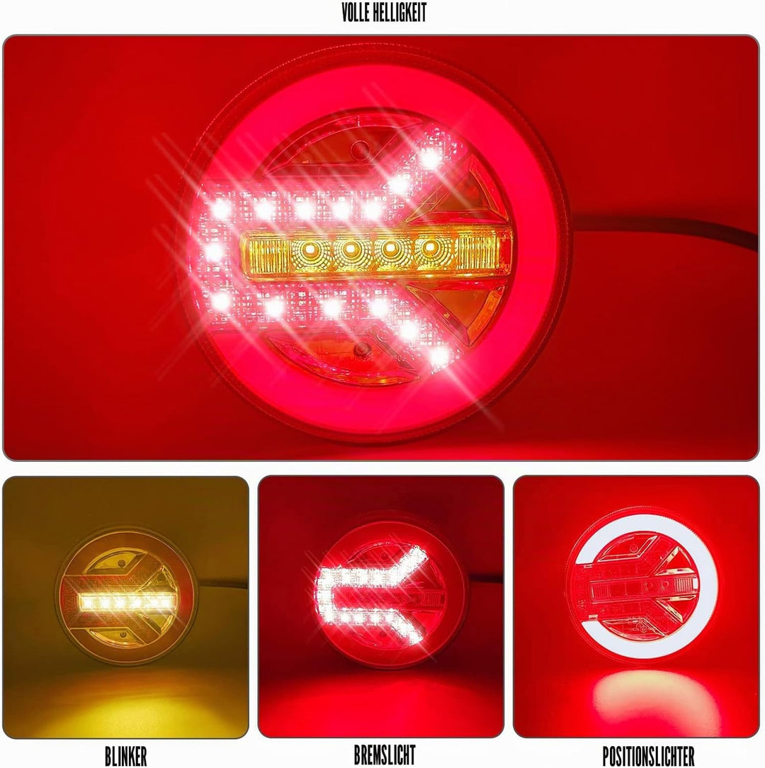 AOJO 1 PCS Rund 12 V 24 V LED Rücklicht mit E-Prüfzeichen, IP67 Wasserdicht Universelles Hamburger R