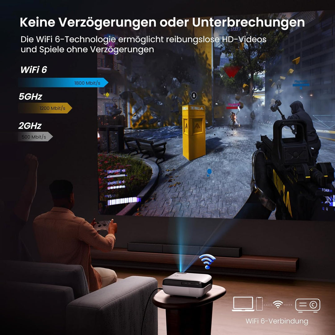 Official Google TV Smart Beamer 4k, HAPPRUN 25000L Full HD Beamer Heimkino mit Dolby Audio, Wi-Fi &
