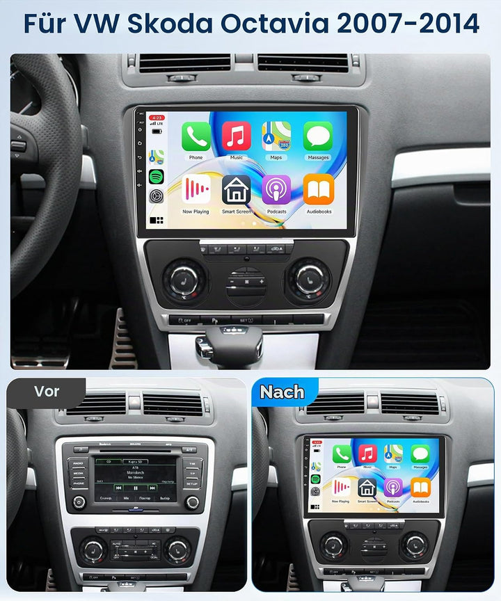 Rimoody 4+64G Wireless Carplay Android Autoradio für VW Skoda Octavia 2007-2014 10.1 Zoll HD Autorad