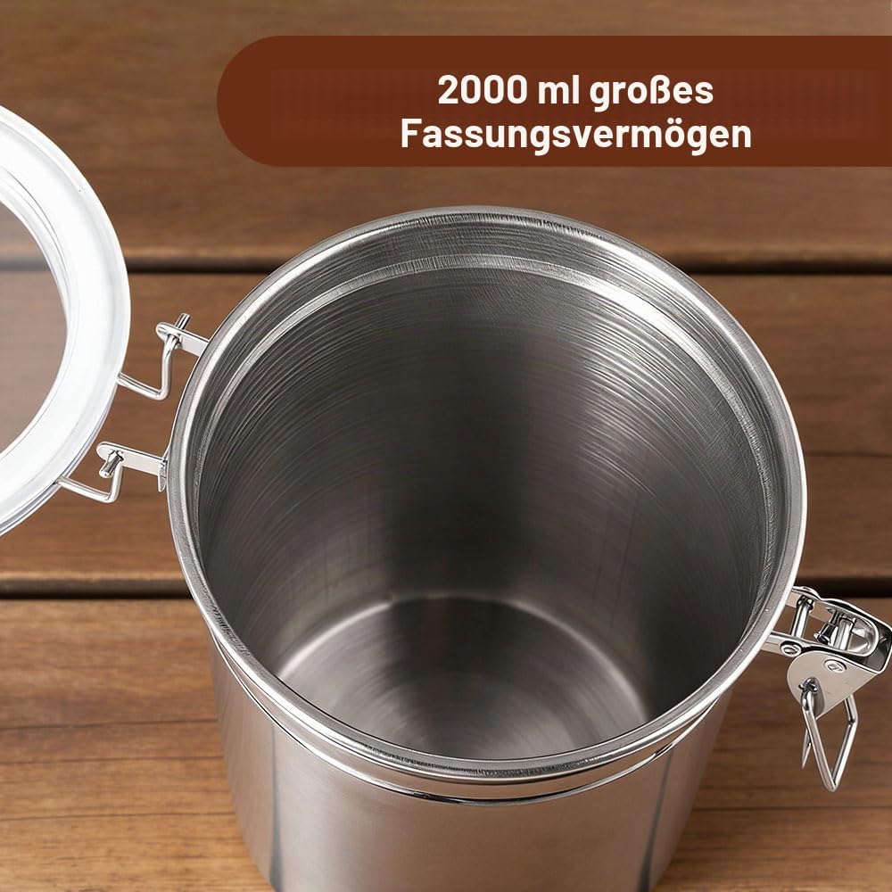 2000ml Kaffeedose Luftdicht, Kaffeebohnen Behälter, Kaffeebohnen Aufbewahrung, Kaffeedose, Vorratsdo