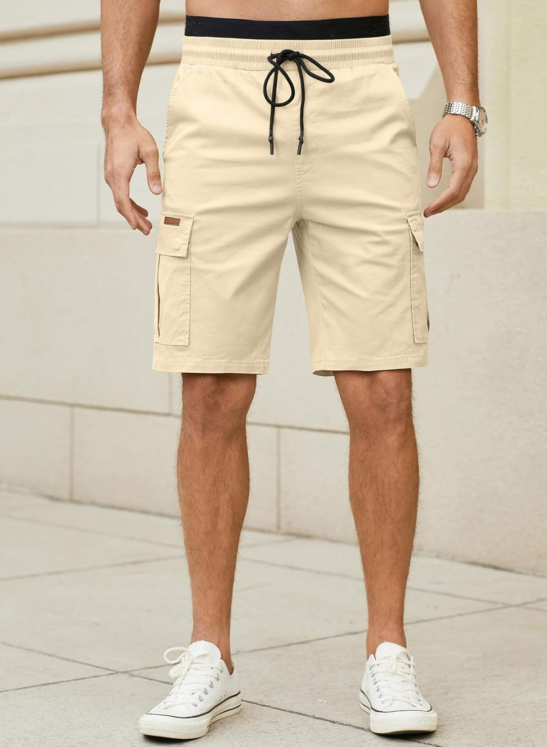 JMIERR Kurze Hosen Herren Baumwolle Cargo Shorts Herren Sommer Freizeithose mit Taschen S E Apricot,