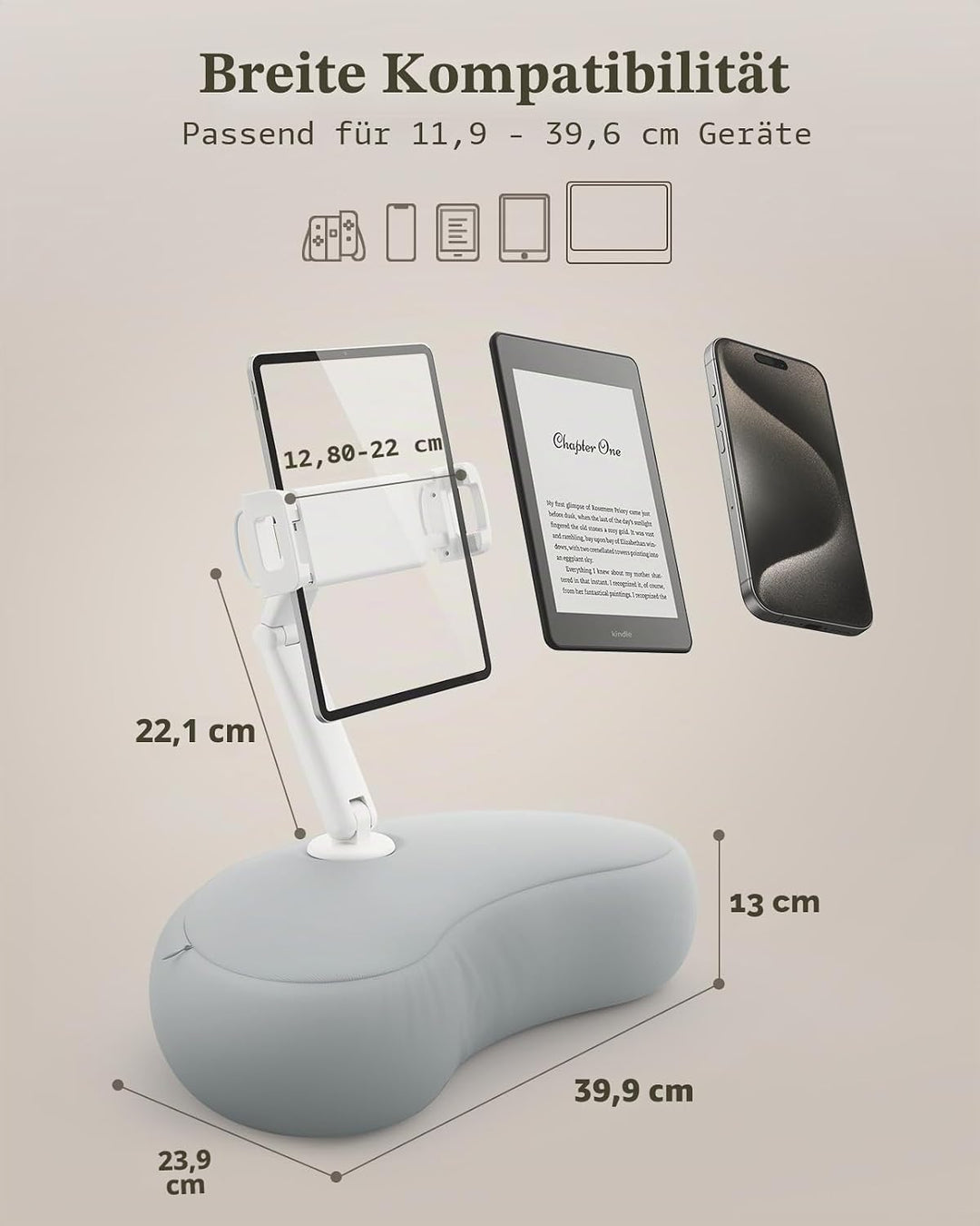 SAIJI Tablet Kissen Halter, 360° Verstellbarer ipad Halterung Bett mit flexiblem doppelachsigem Arm,