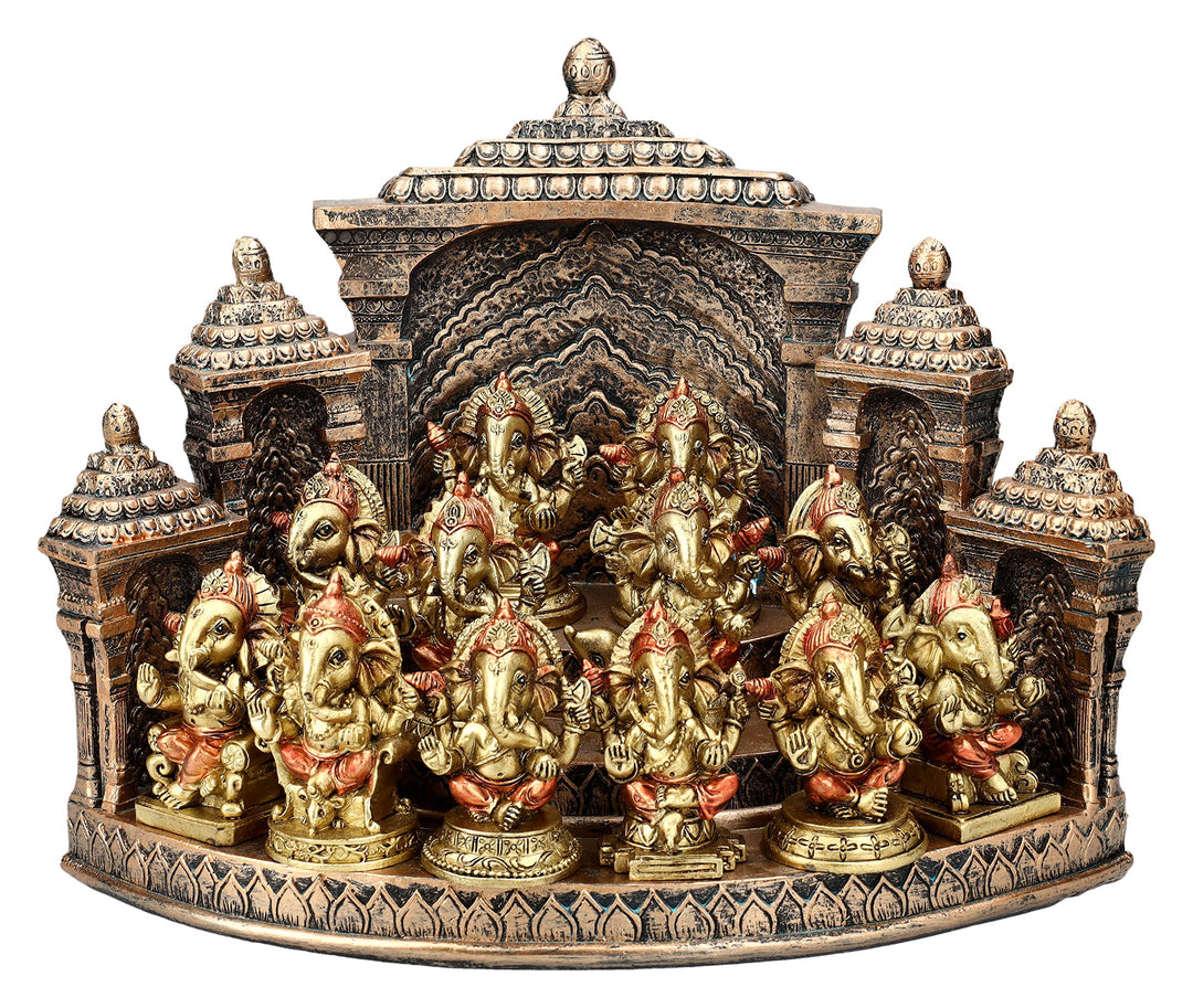Pacific Giftware Tempel mit 12 Ganesha Figuren | Buddha Statue Set