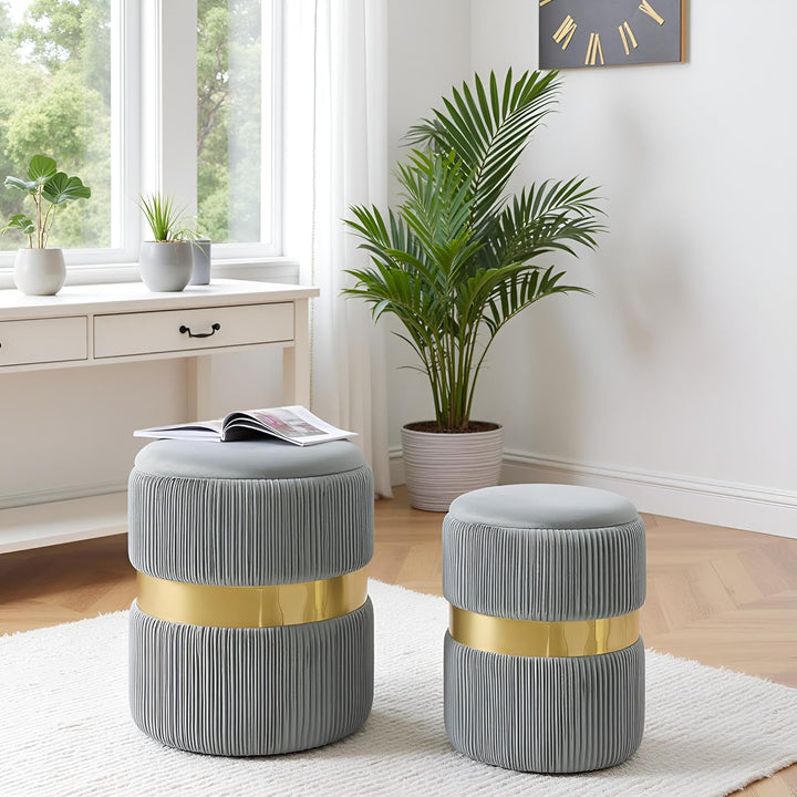 2er-Set Hocker mit Stauraum Samt Sitzhocker Rund Schminktisch Hocker Aufbewahrungshocker für Wohnzim
