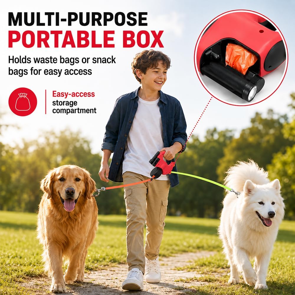 Doppelte Einziehbare Hundeleine, 3M Flexible Einziehbare Hundeleine Doppelleine fur Zwei Hunde mit L