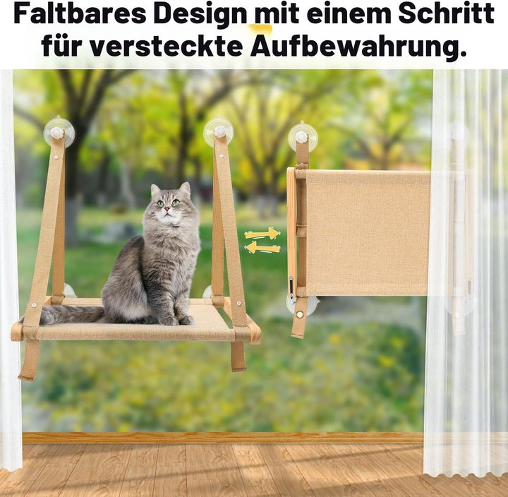 CATISM Faltbare Katzen Fensterliege mit Kissen bis 20 kg, Katzenhängematte Fenstersitz, Katzenfenste