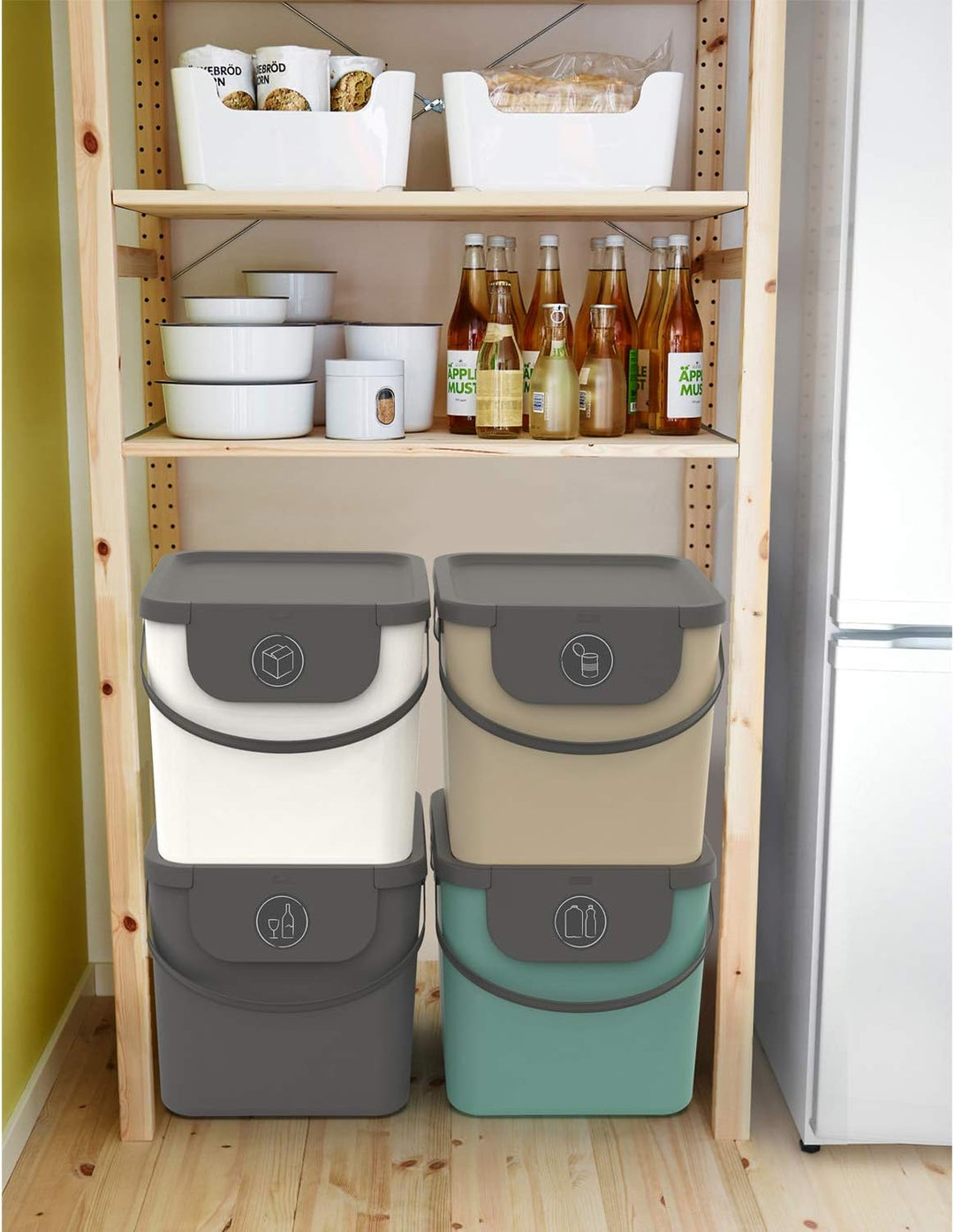 Rotho Albula 3er-Set Mülltrennungssystem 40l für die Küche, Kunststoff (PP) BPA-frei, anthrazit/blau