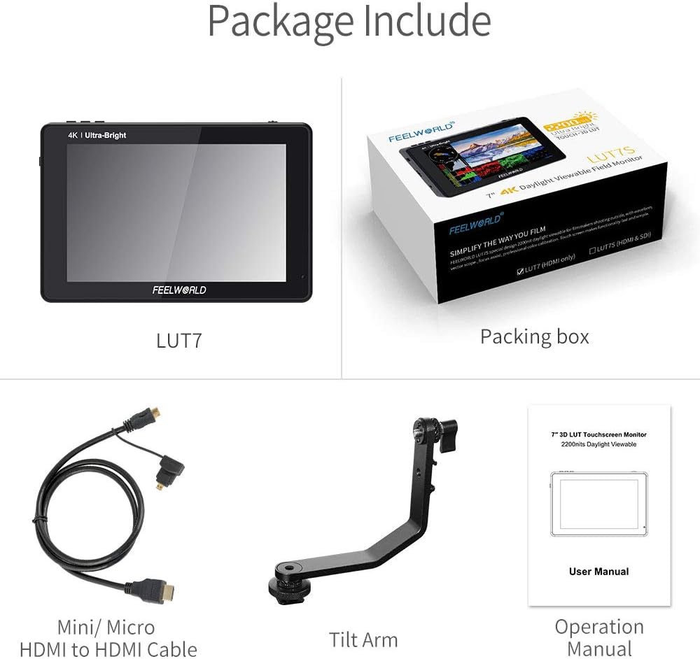 Feelworld LUT7 7 Zoll 2200nit Ultra Bright 3D Lut Touch Screen DSLR Kamera Field Monitor 1920x1200 I