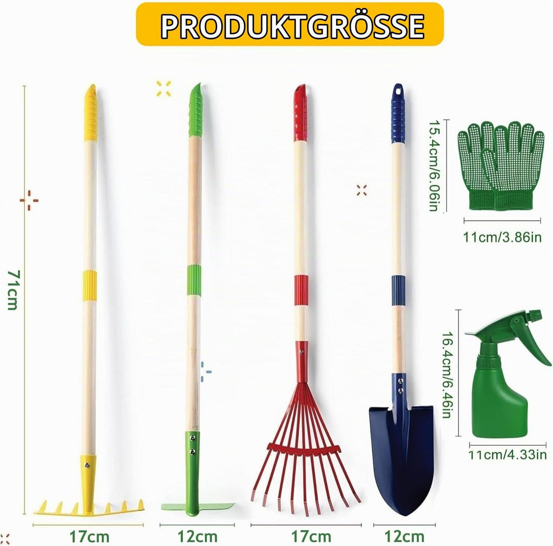 LATERN 6 Stück Kinder Gartenwerkzeug Set, 71CM Metall Gartenwerkzeuge Gross Schaufel Rechen Hacke La