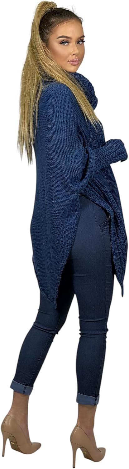Mississhop Poncho Strick Sweatshirt Pullover Umhang Überwurf Einheitsgrösse Jeansblau, Einheitsgröss