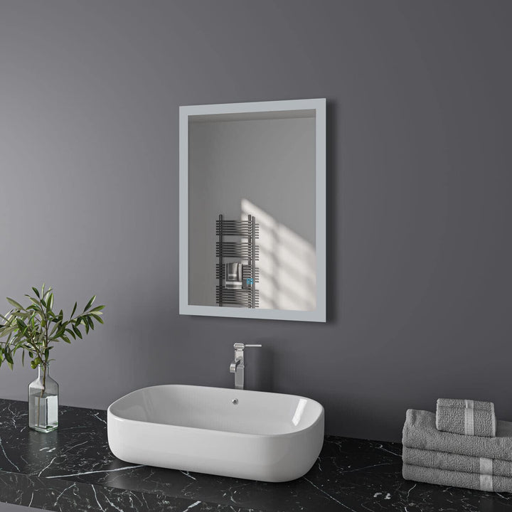 Badspiegel mit Beleuchtung 50x70 cm LED Spiegel Bad mit Touch-Schalter Beschlagfrei Badezimmerspiege