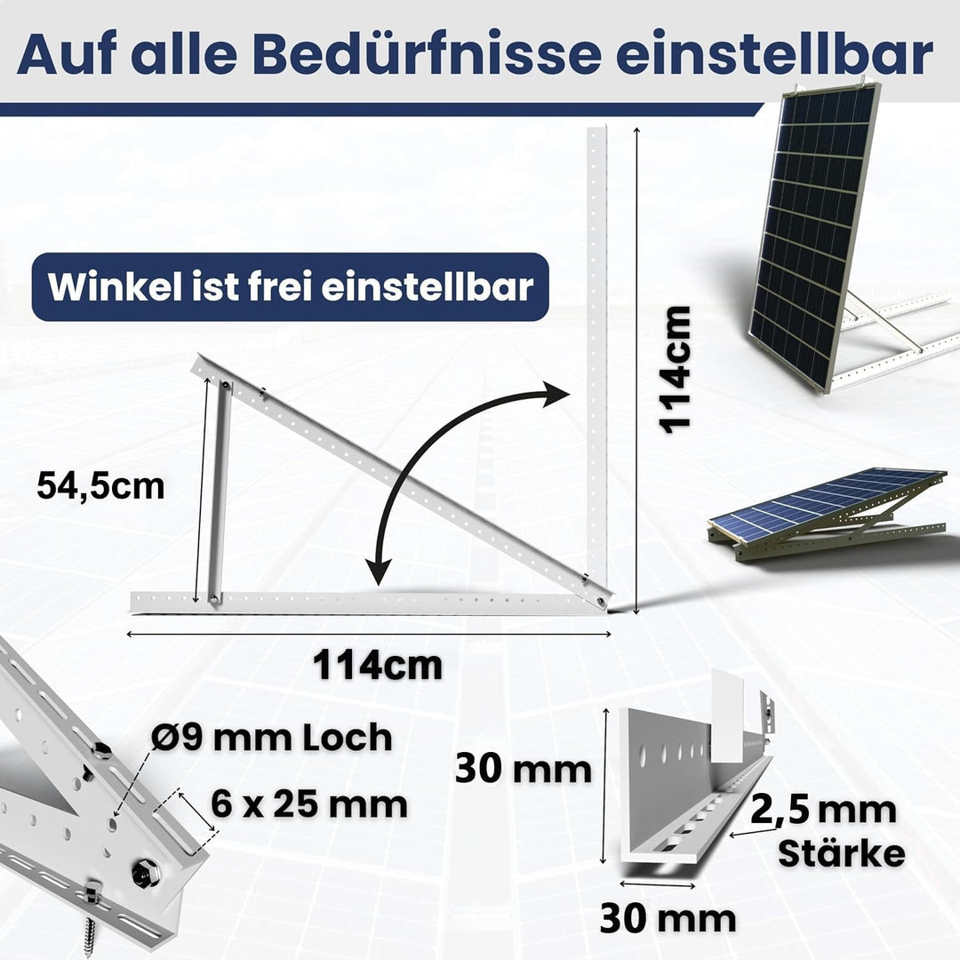 Solarpanel Halterung 114cm Solarmodul Halterung Balkonkraftwerk für Solarpanel 100W-800W Winkel Eins
