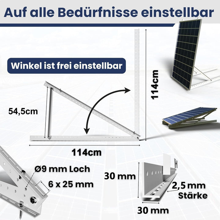 Solarpanel Halterung 114cm Solarmodul Halterung Balkonkraftwerk für Solarpanel 100W-800W Winkel Eins