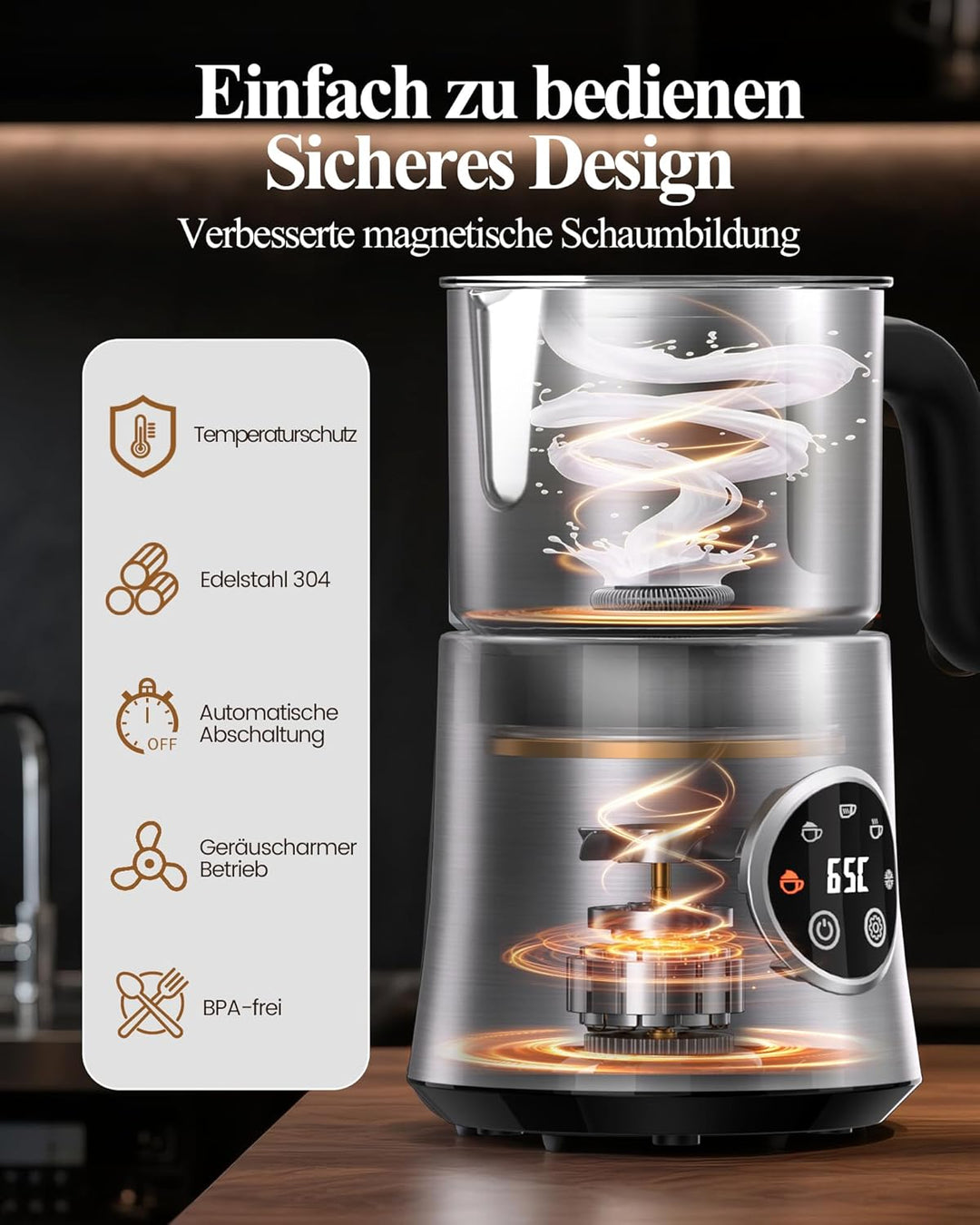 Milchaufschäumer Elektrisch 5 in 1 - Automatische Milchschäumer 500ml Grosses Fassungsvermögen Milch